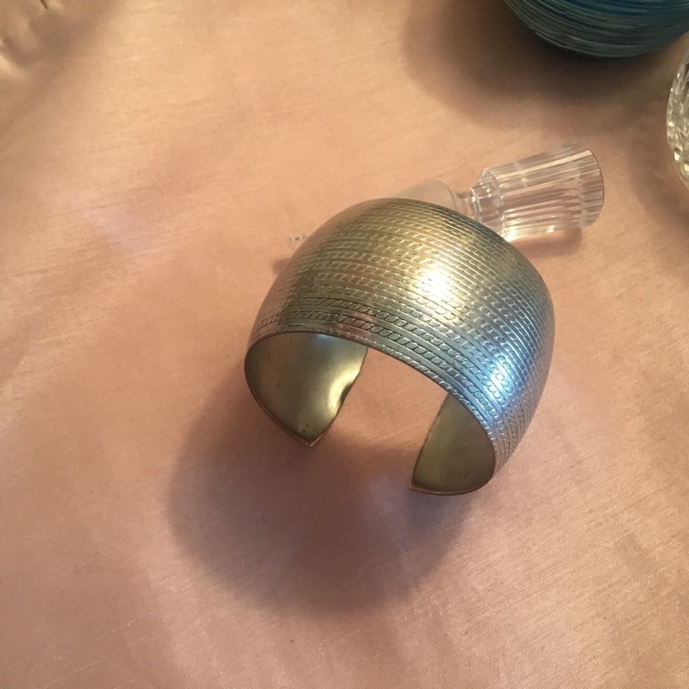Wide Silvertone Patterned Bangle Bracelet - Picture 2 of 4